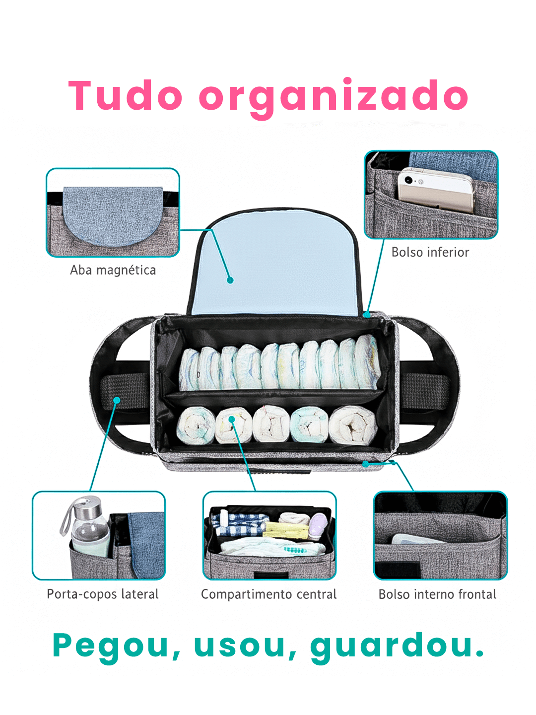 OrganizerGo™ – Organizador 3-em-1 p/ Carrinho